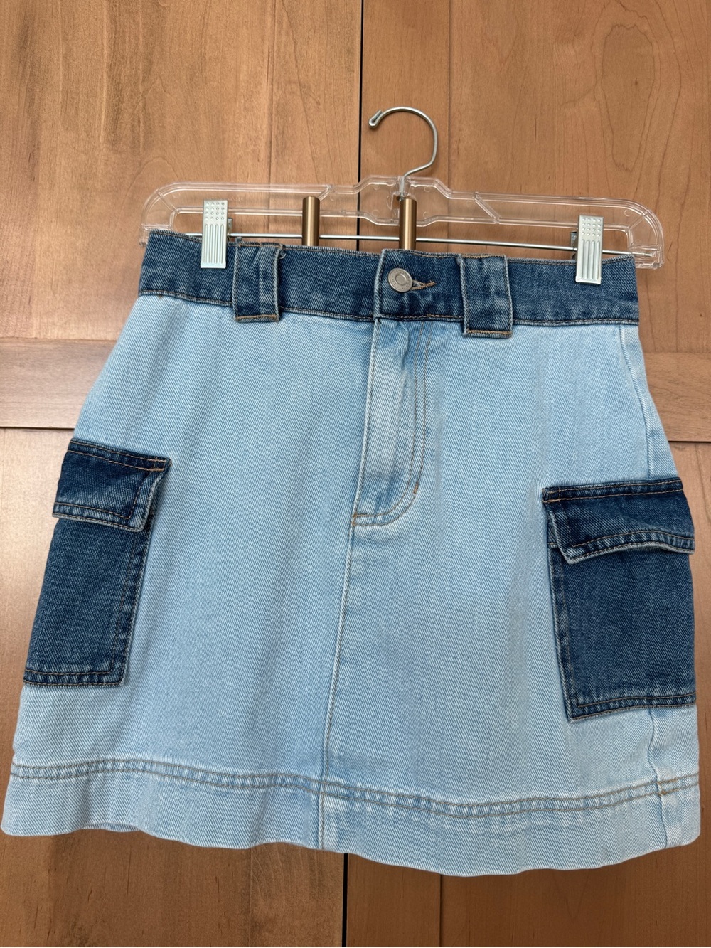 PacSun Two-Tone Light Blue Denim Cargo Mini Skirt